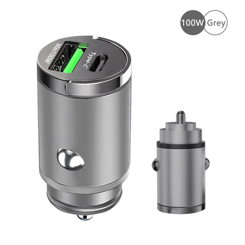 100W Mini Car Charger Lighter Fast Charging for Iphone QC3.0 Mini PD USB Type C Car Phone Charger for Xiaomi Samsung Huawei